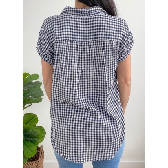 American Eagle Black Gingham Checkered Short Sleeves Button Down Shirt Small - Picture 6 of 15